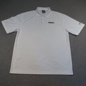Nike Golf Mens Polo Large White Dri-Fit TGIF Fridays Spell Out Preppy Shirt